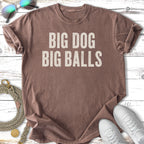 Brown t-shirt with "BIG DOG BIG BALLS" text.