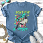 T-shirt with cartoon dog wearing sunglasses and text "I DON'T GIVE A HYUCK."