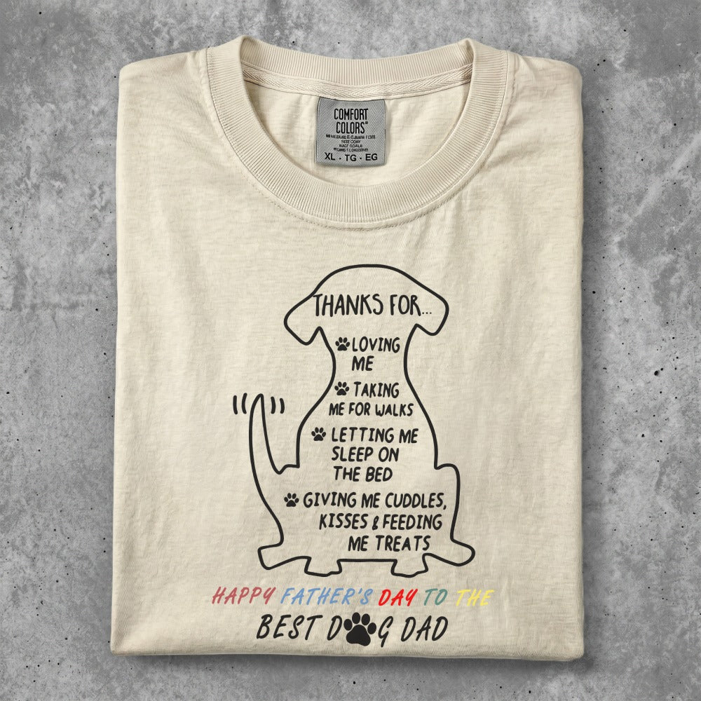 Cream t-shirt with dog graphic and text about being a dog dad.