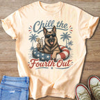 German Shepherd in float with drink, text "Chill the Fourth Out".