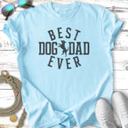 Light blue t-shirt with "Best Dog Dad Ever" text and sunglasses and leash.