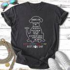 Dark t-shirt with "Thanks For..." text about dog dad appreciation.