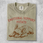 French bulldog lying down with "Emotional Support Potato" text above.