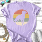 Lavender t-shirt with silhouette of a dog within a distressed circle design.