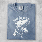 Blue t-shirt with a graphic of a dog's head and "bark for me" text.