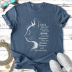 T-shirt with cat outline and text: Cats are not just cats, they are sanity, happiness, teachers, therapists, and best friends.