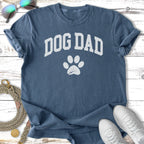 Blue t-shirt with "DOG DAD" and a paw print graphic.