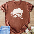 T-shirt with a white graphic of a dog with a cigarette.