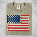 T-shirt with USA flag made of dachshunds.