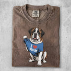 St. Bernard dog wearing an "I ❤️ Mom" shirt.