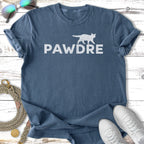 T-shirt with "PAWDRE" in white text and a white cat silhouette.