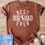 Brown t-shirt with white text "BEST DOG DAD EVER" and a dog graphic.