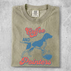 T-shirt with "Coffee and Pointers" text and dog illustration.
