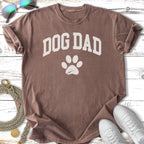 Brown t-shirt with "DOG DAD" and a paw print graphic.