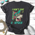Goofy wearing sunglasses and a hat with text "I DON'T GIVE A HYUCK".