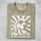 T-shirt with golden retriever wearing sunglasses and "IN MY GOLDEN ERA" text.