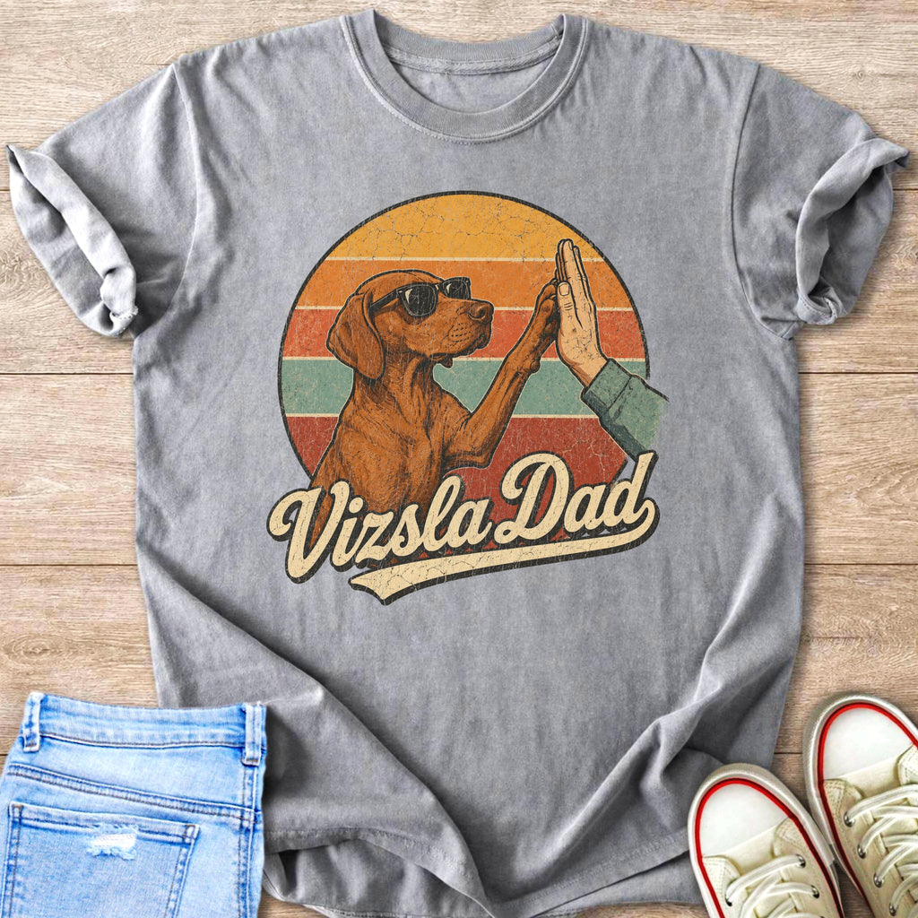 Vizsla dad graphic with a dog wearing sunglasses giving a high five.