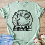Chihuahua with food bowl and bone, text "MOTHER I AM BUT SKIN AND BONES."