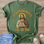 T-shirt with Jesus holding a French bulldog, text reads "Disappointments All of You".