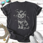 Dark gray t-shirt with distressed graphic of a punk rock cat.