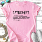 Pink t-shirt with "CATROVERT" and definition about preferring cats.