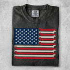 T-shirt with American flag design featuring dachshunds instead of stripes.
