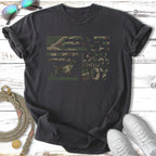 Dark t-shirt with camouflage American flag and "Local Southern Boy" text.