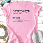 Pink t-shirt with "Cattrovert" definition.