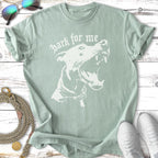 T-shirt with white graphic of an angry dog and text "bark for me".