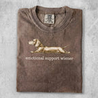 Brown t-shirt with a dachshund and "emotional support wiener" text.