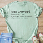 Light green t-shirt with the definition of "pomtrovert" and text about Pomeranians.