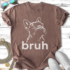 T-shirt with a French bulldog graphic and "bruh" text.