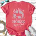 T-shirt with "I'm a Dog & Horse Kind of Girl" text and silhouette graphic.