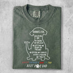 Green t-shirt with white dog silhouette and Father's Day message.