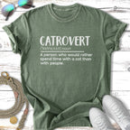 Green t-shirt with "CATROVERT" and definition: "A person who would rather spend time with a cat than with people."