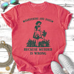 Gardening and Dogs is Wrong slogan with woman watering plants.