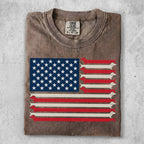Brown t-shirt with American flag design featuring dachshunds instead of stars and stripes.