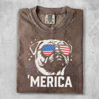Brown t-shirt with 'Merica text and a dog wearing sunglasses.