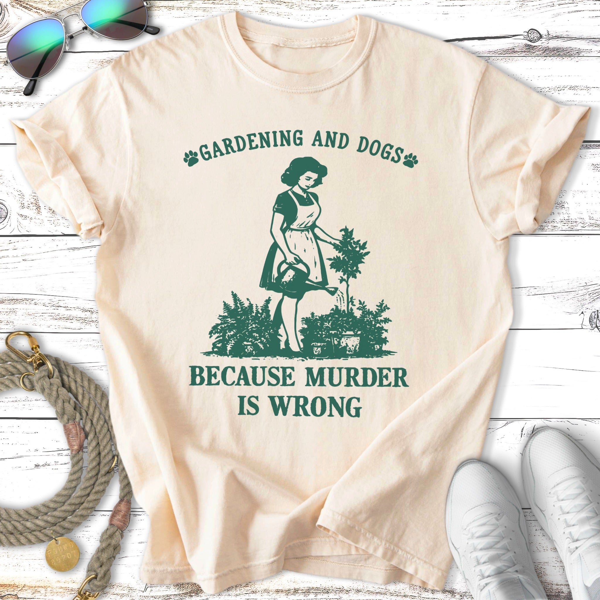 Gardening and dogs because murder is wrong graphic tee.