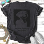 Dark t-shirt with a dog silhouette and text "because therapy is expensive."