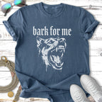 Dark blue t-shirt with white graphic of snarling dog and text "bark for me".