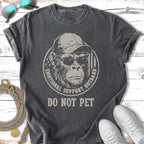 Dark grey t-shirt with "Emotional Support Husband Do Not Pet" and gorilla graphic.