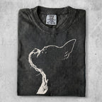 Black t-shirt with white minimalist outline of a dog's head and neck.