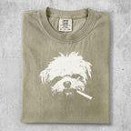 T-shirt with a white dog smoking a cigarette graphic.