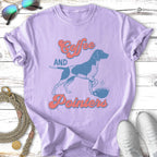Light purple t-shirt with "Coffee and Pointers" text and a dog.