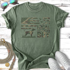 T-shirt with camouflage flag, dog, and text "LOCAL SOUTHERN BOY".