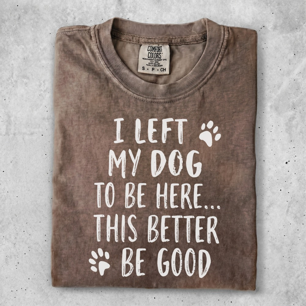 Comfort Colors t-shirt with text "I left my dog to be here... this better be good".