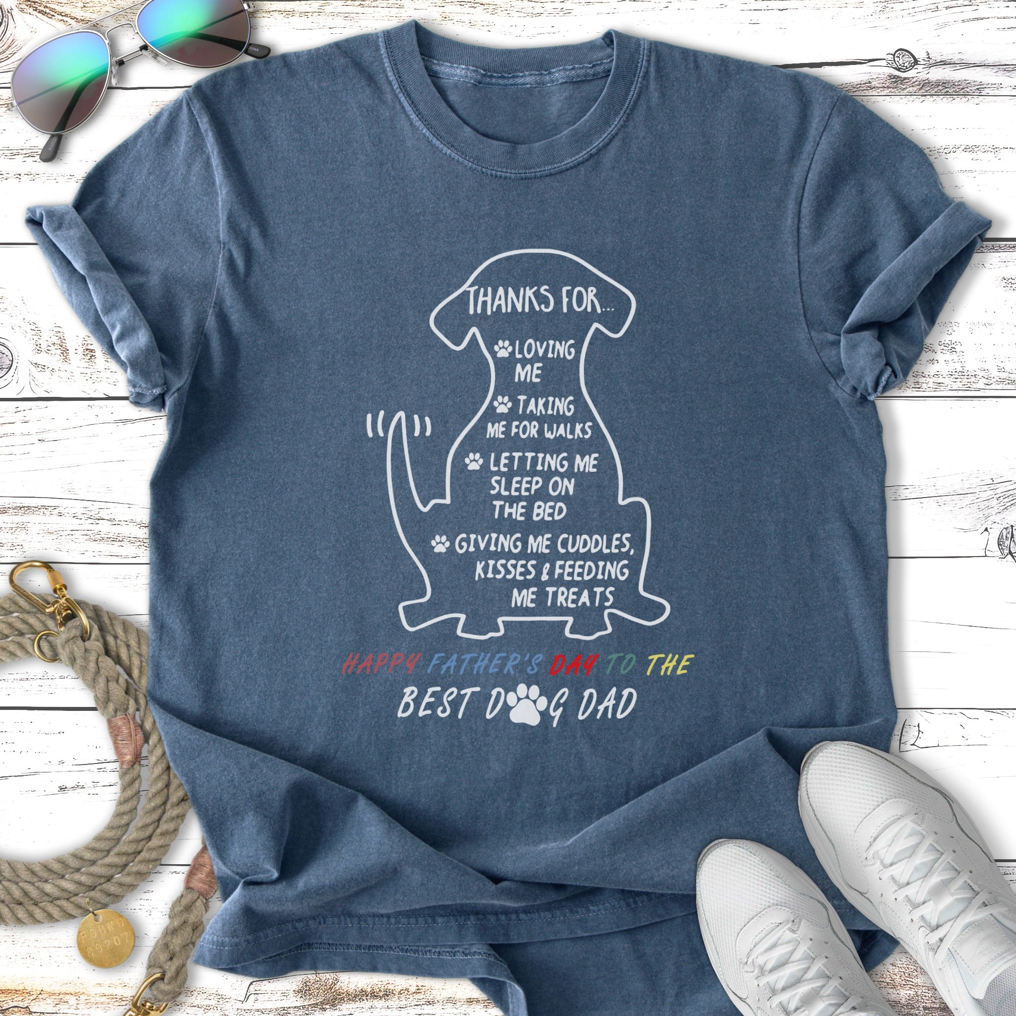 T-shirt with dog-themed "Best Dog Dad" text and graphic.