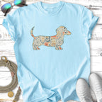 Light blue t-shirt with a floral dachshund silhouette.