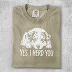 T-shirt with dog graphic and "YES, I HERD YOU" text.